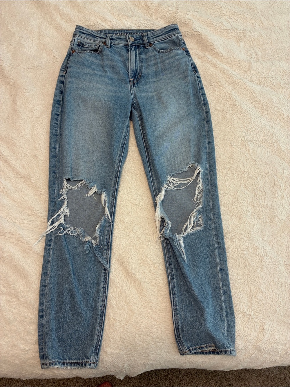 American Eagle Outfitters Distressed Light Blue Mom Jeans